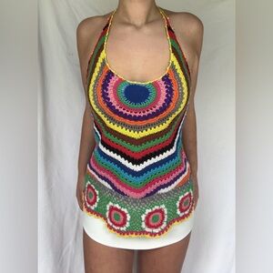 vintage y2k multicolor crochet halter top